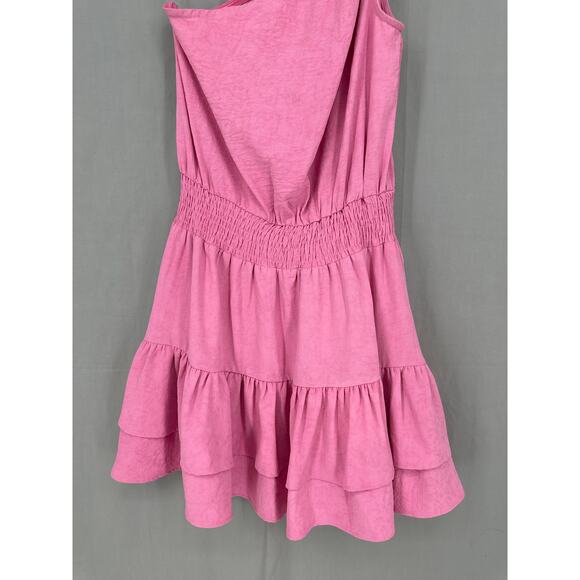 Entro Dress Women Medium Pink Mini Ruffle One Shoulder Asymmetrical Tiered Boho - Picture 5 of 9